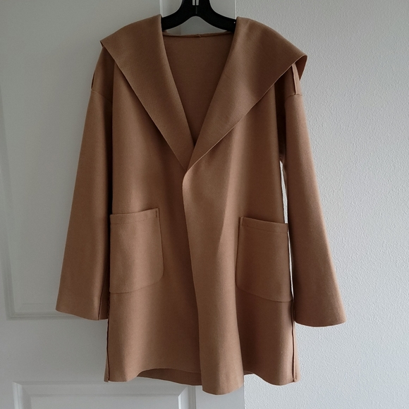 Korean clothing Jackets & Blazers - NEW) Hooded Cardigan Camel Oversize Light Coat